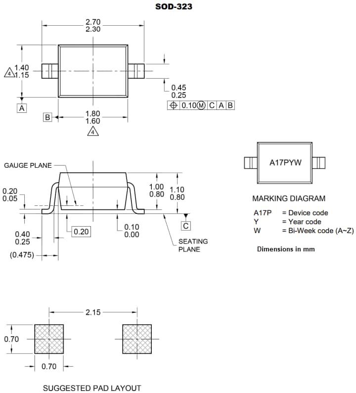 Mechanical Drawing - Taiwan Semiconductor TESDA24VB17P1M3 ESD Protection Diode